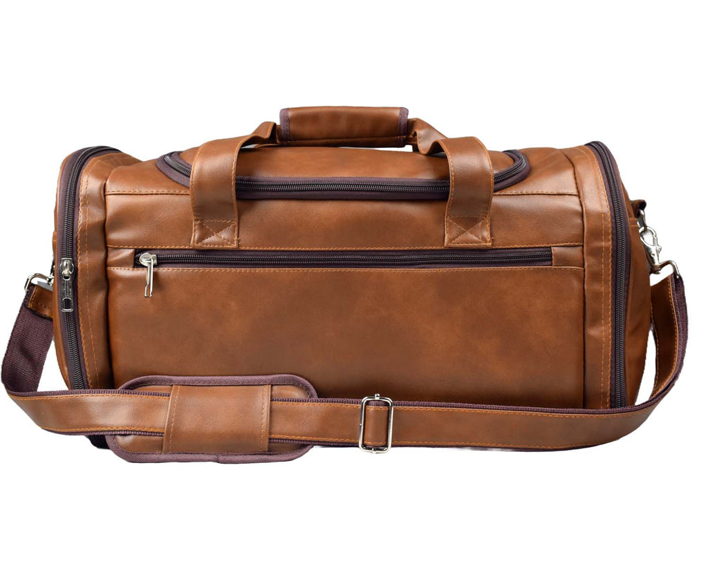 Leather Duffle Bag With Shoe Compartment - Brown