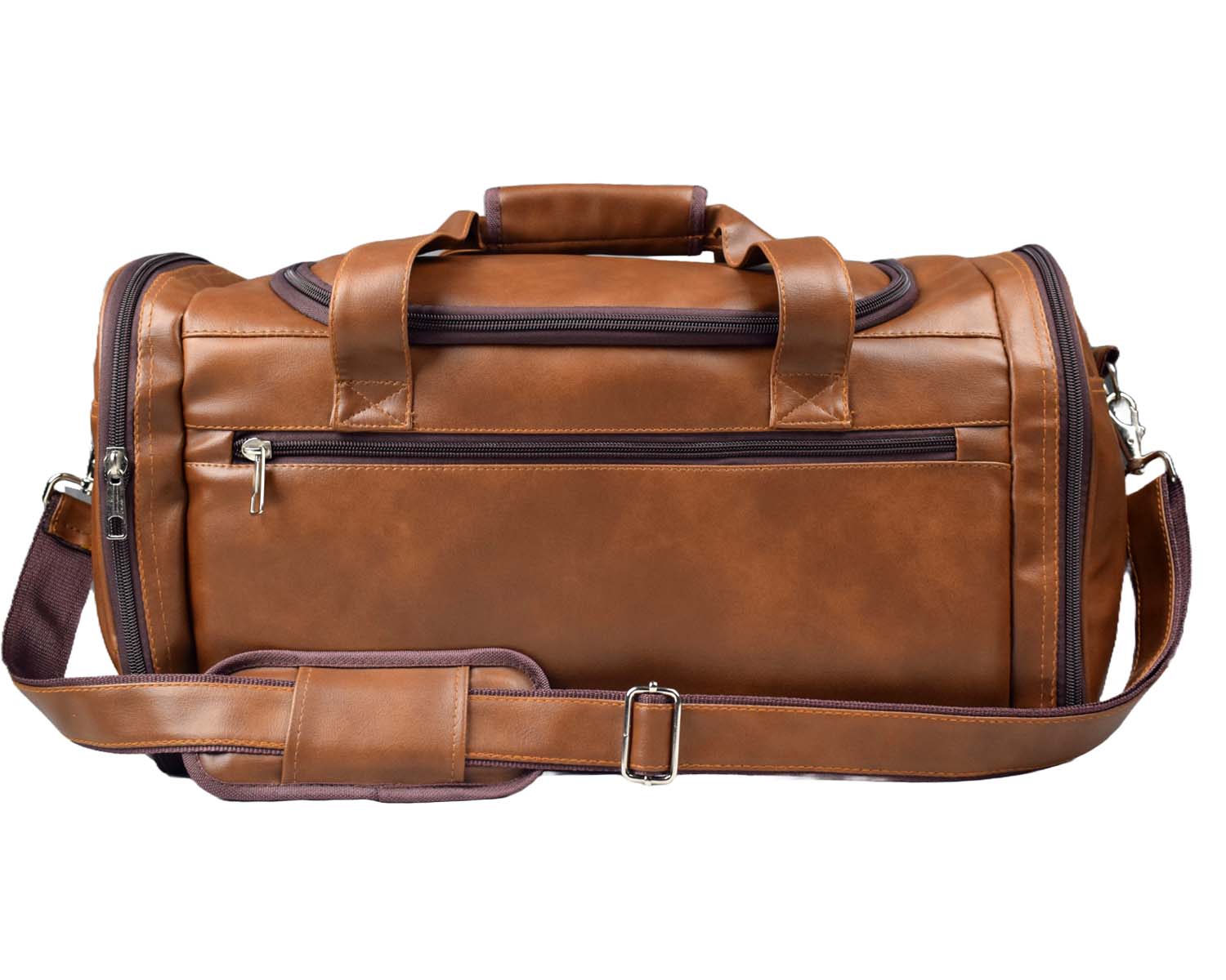 Leather Duffle Bag With Shoe Compartment - Brown
