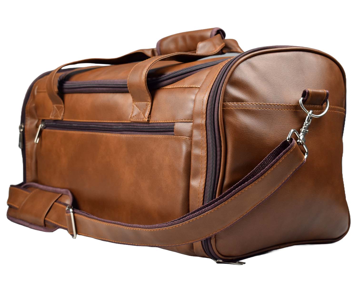 Leather Duffle Bag With Shoe Compartment - Brown
