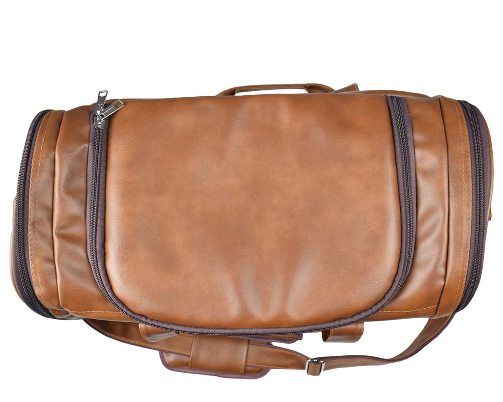 Leather Duffle Bag With Shoe Compartment - Brown