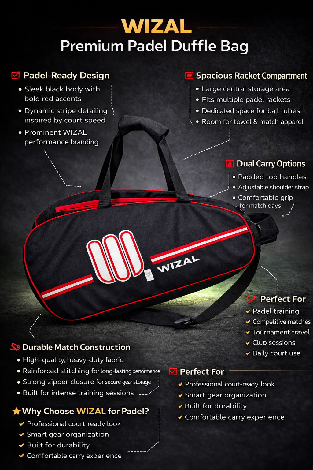 Wizal Premium Padel Racket Duffle Bag