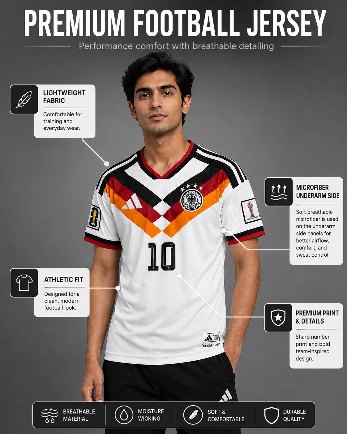 Germany - Embroidered World Cup Home Jersey