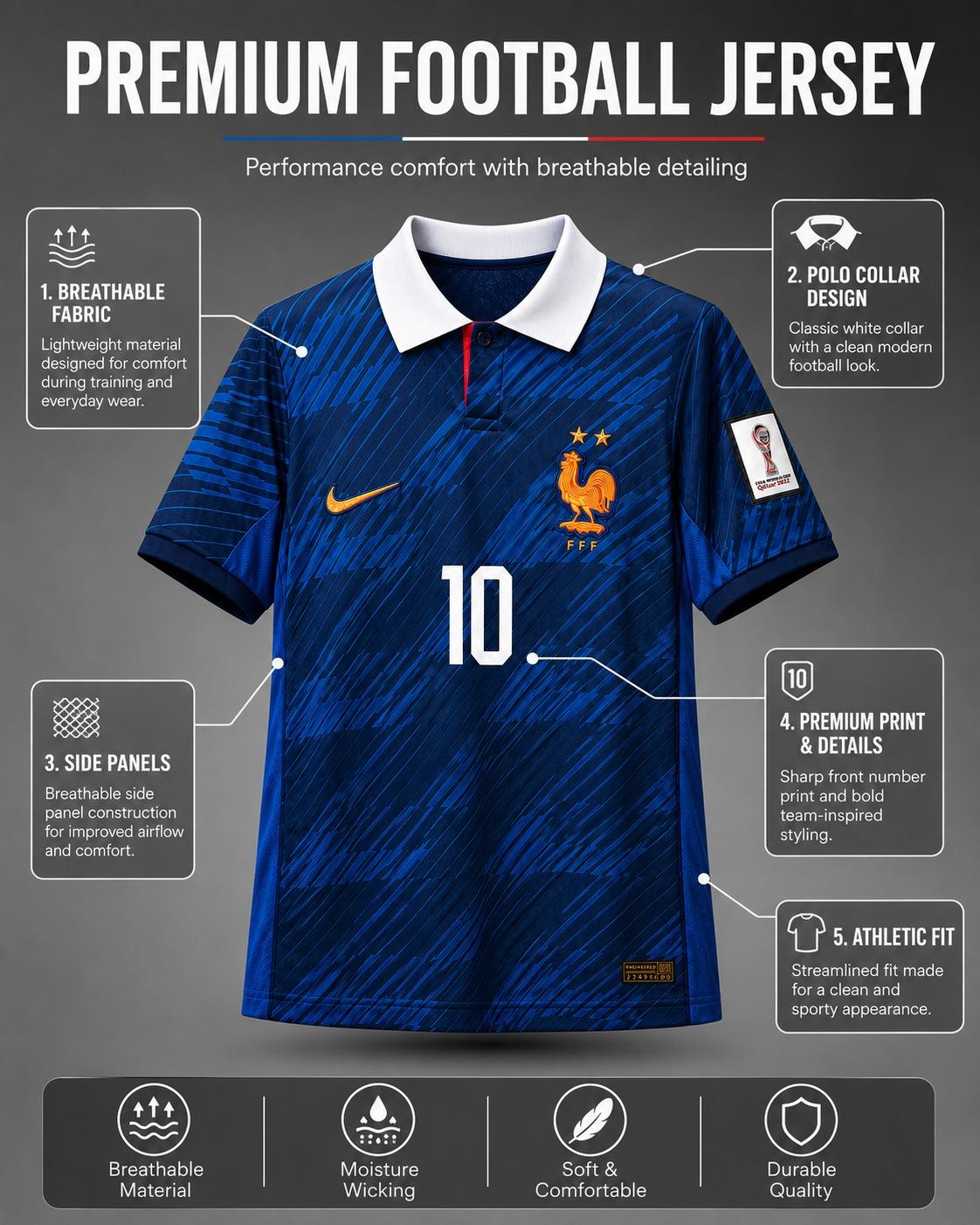 France - Embroidered World Cup Home Jersey