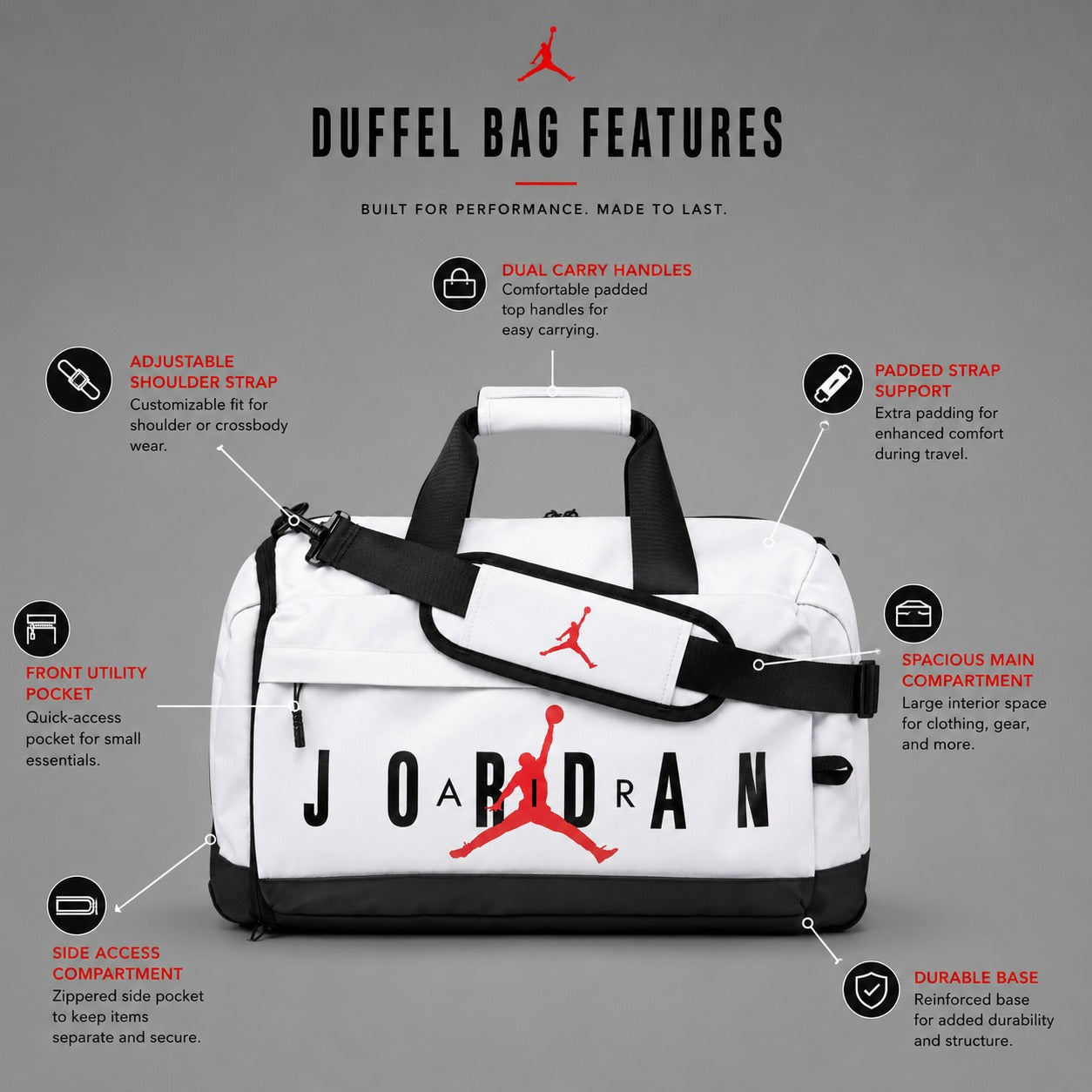 Nk Air Jordan Duffle Bag - White 22 Inches