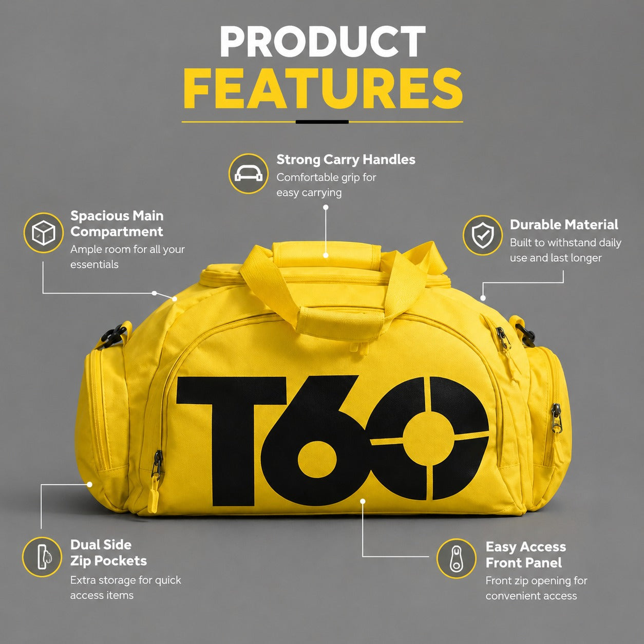 T60 Backpack 2 in 1 with Shoe Compartment - Yellow