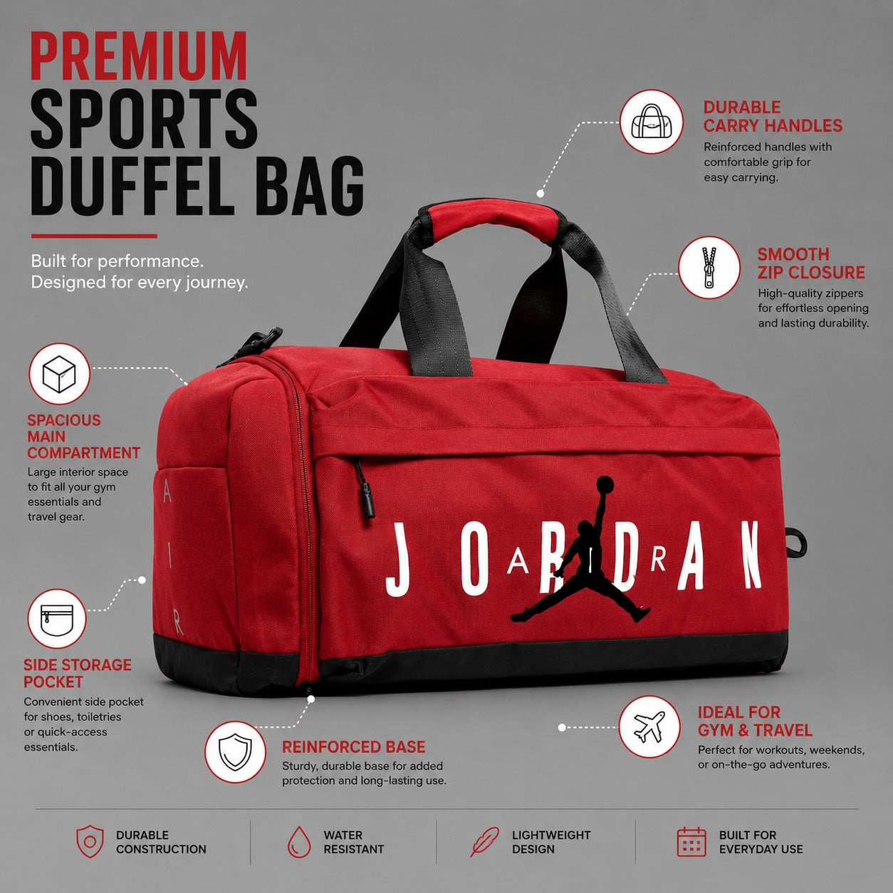 Nk Air Jordan Velocity Duffle Bag - Red 22 Inches