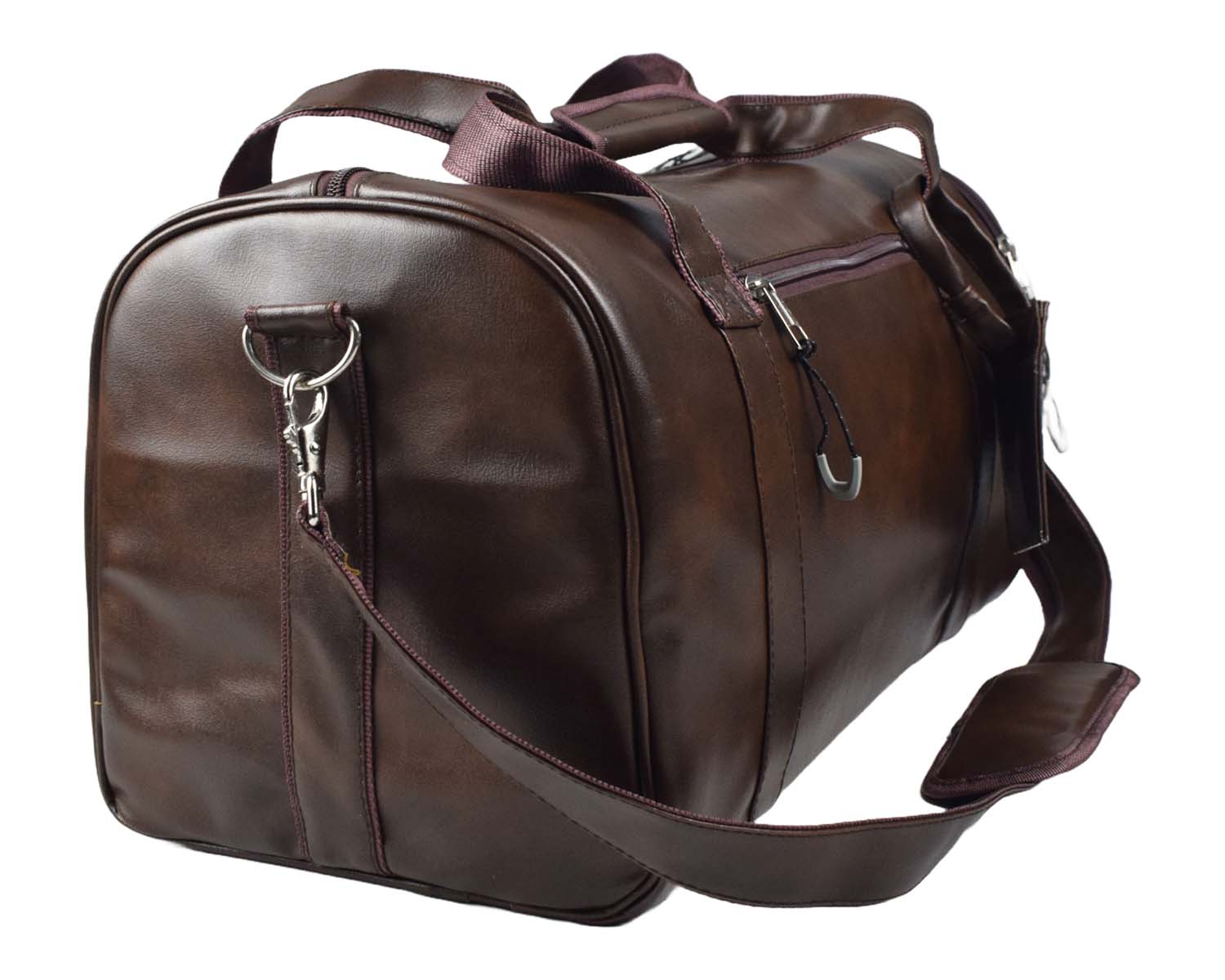 Leather Duffle Bag With Shoe Compartment - Dark Brown