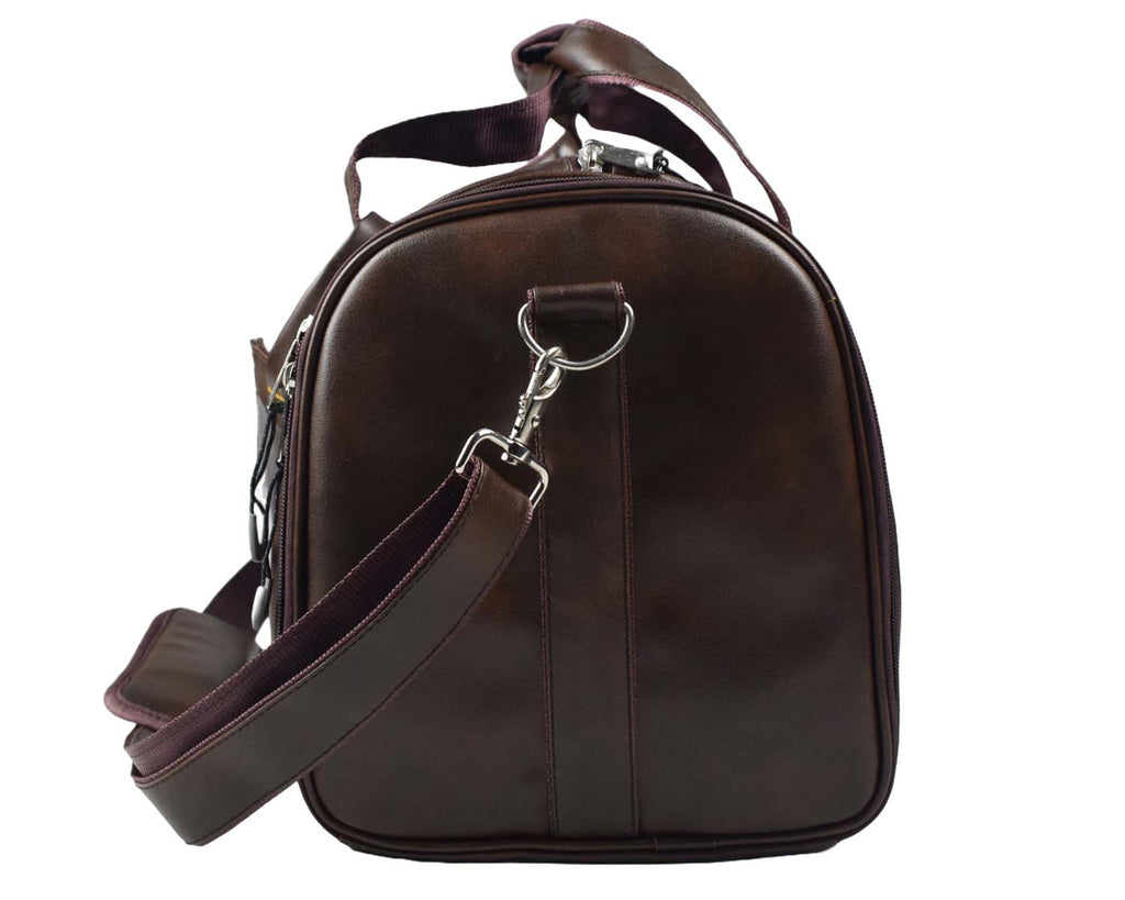 Leather Duffle Bag With Shoe Compartment - Dark Brown