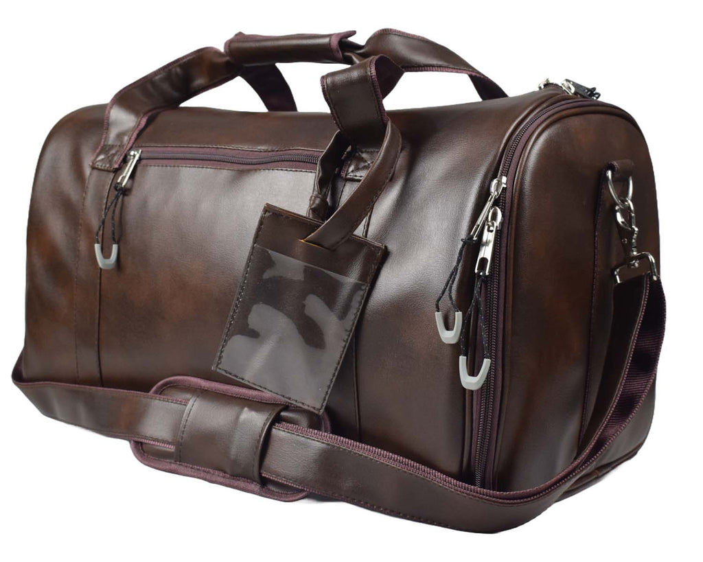 Leather Duffle Bag With Shoe Compartment - Dark Brown