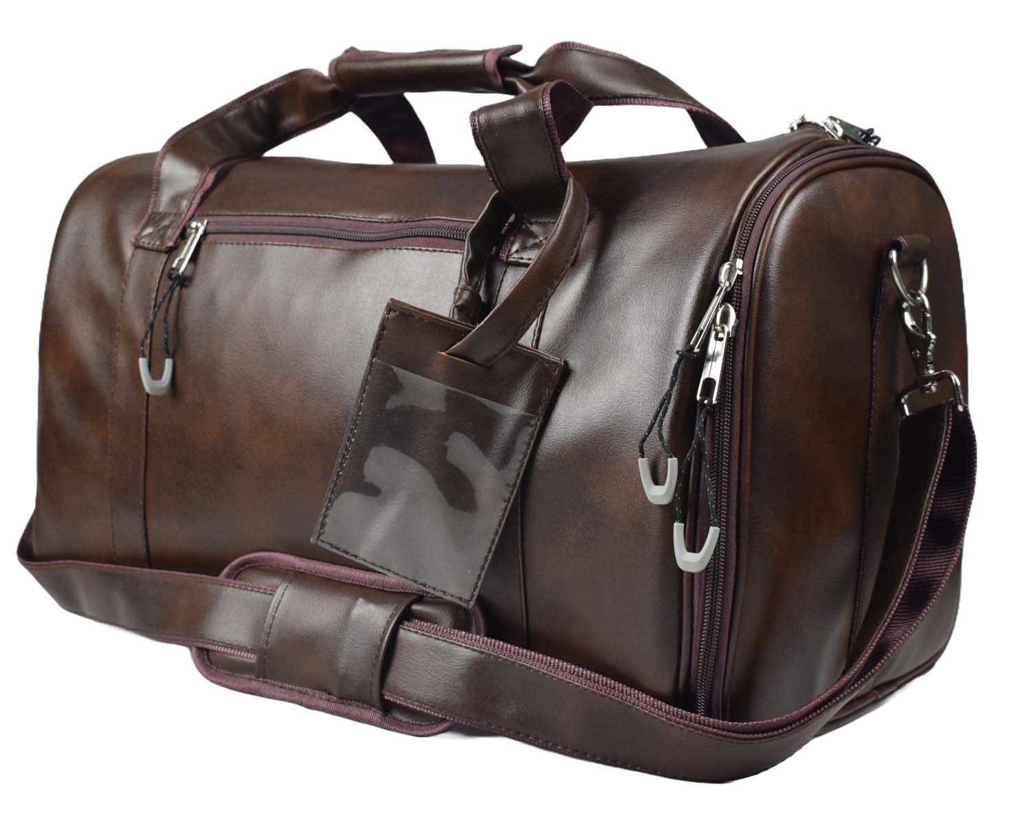 Leather Duffle Bag With Shoe Compartment - Dark Brown