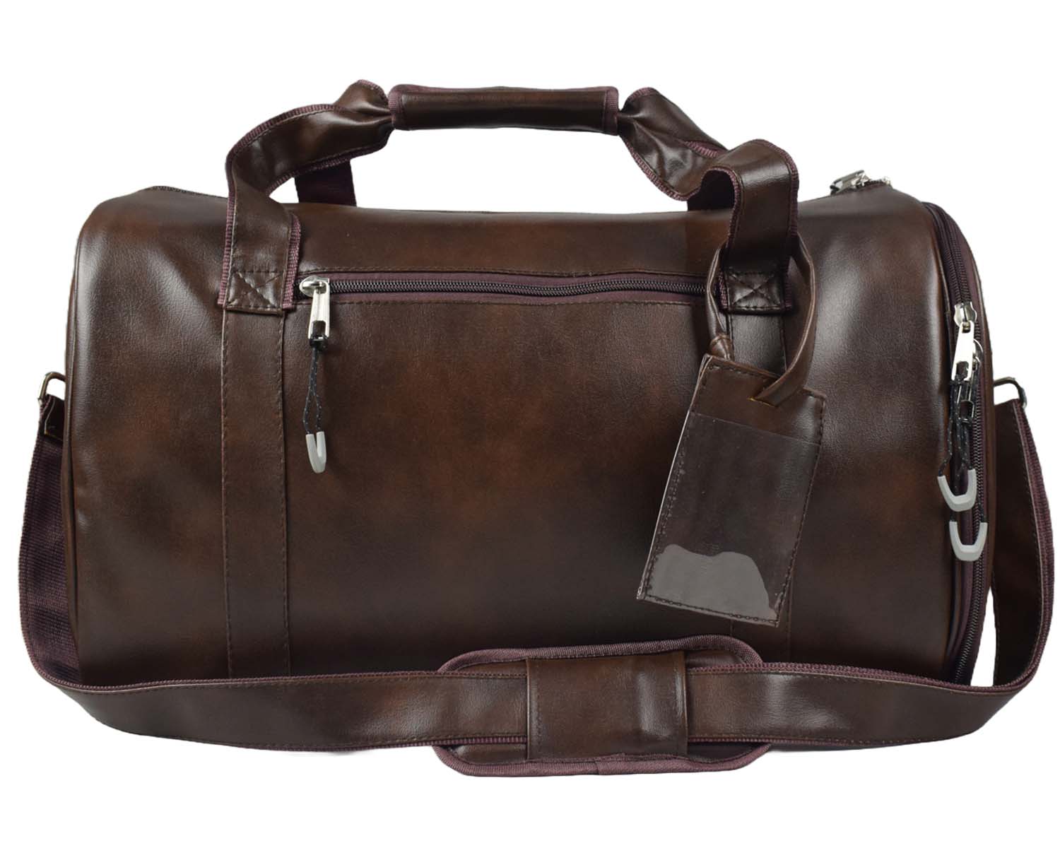 Leather Duffle Bag With Shoe Compartment - Dark Brown