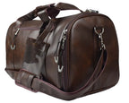 Leather Duffle Bag With Shoe Compartment - Dark Brown
