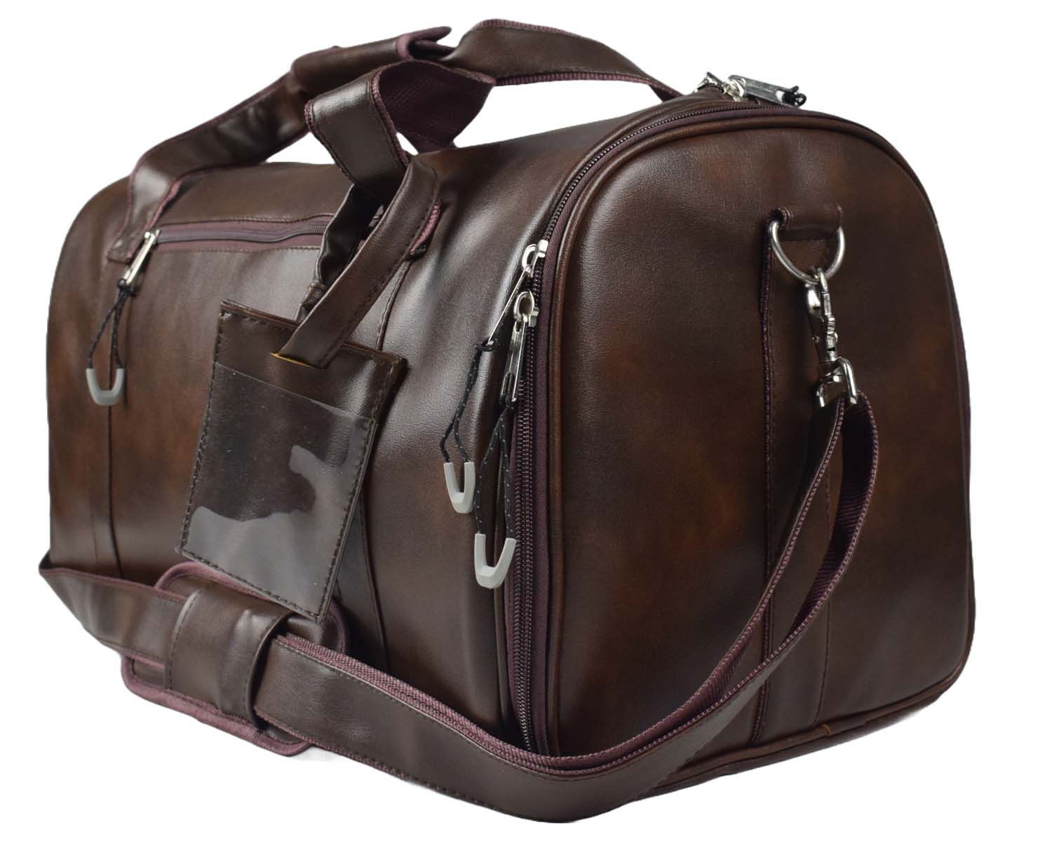 Leather Duffle Bag With Shoe Compartment - Dark Brown