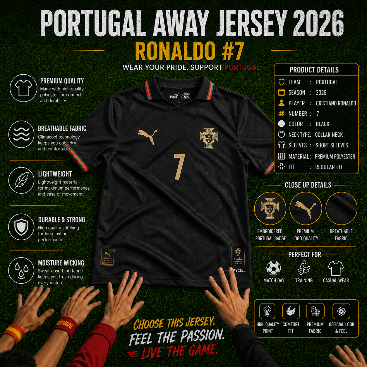 Portugal 2026 Black Football Jersey – Ronaldo #7
