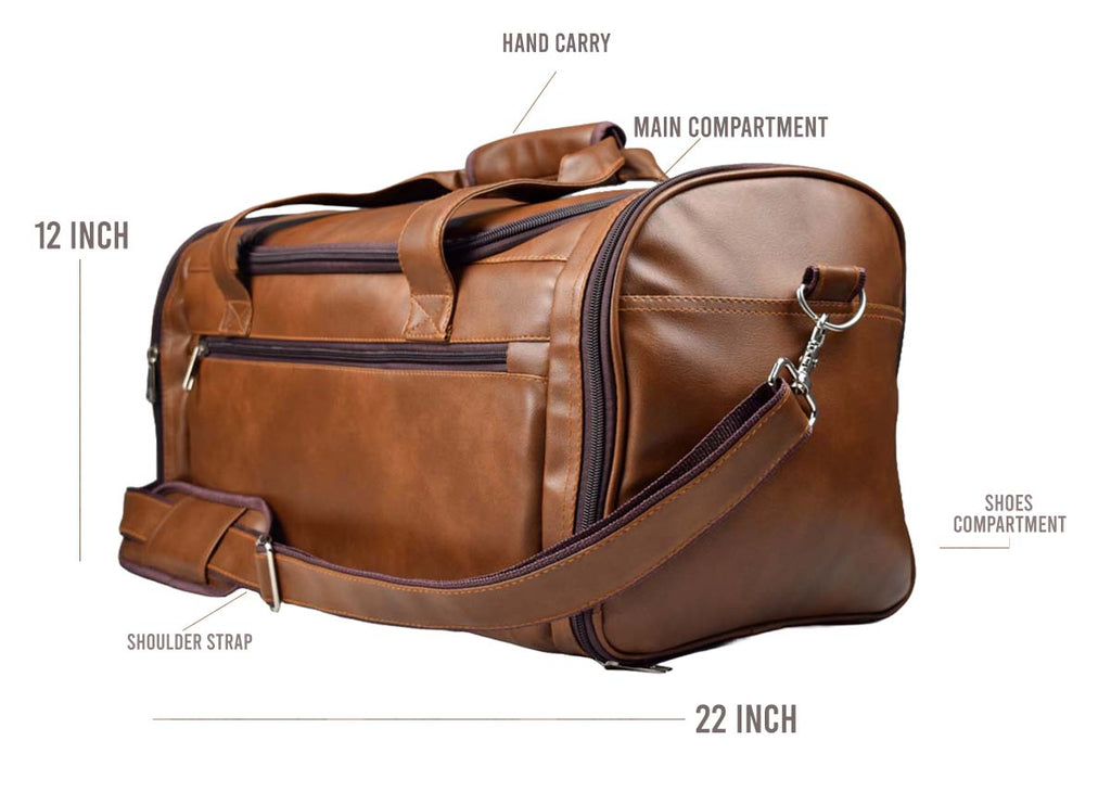 Leather Duffle Bag With Shoe Compartment - Brown