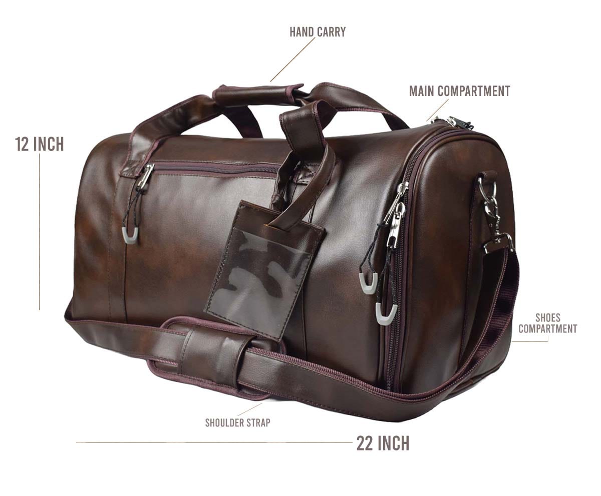 Leather Duffle Bag With Shoe Compartment - Dark Brown