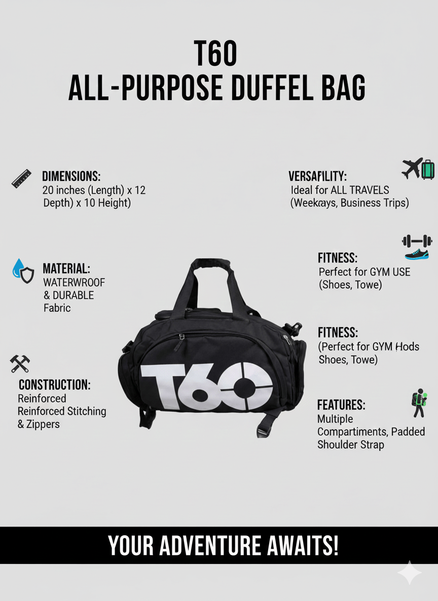 T60 Backpack 2 in 1 with Shoe Compartment - Black